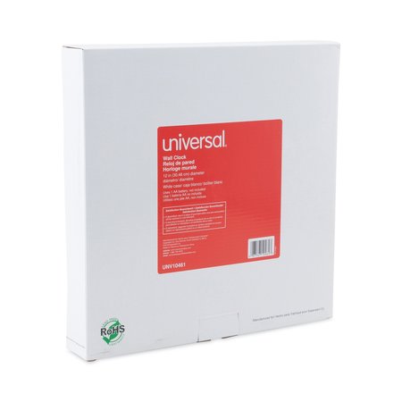 Universal Whisper Quiet Clock, 12" Diameter, White Case, 1 AA (sold separately) UNV10461